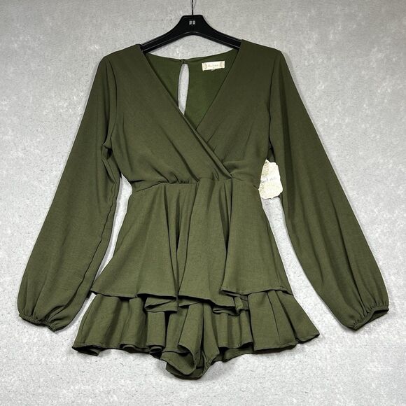 Altar'd State Pants - Altar'd State Romper Womens Size Medium Olive Green Long Sleeve Sheer